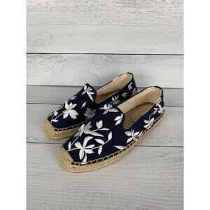 SOLUDOS Women's Size 6.5 Shiloh Navy Blue Floral Embroidered Espadrilles Flats